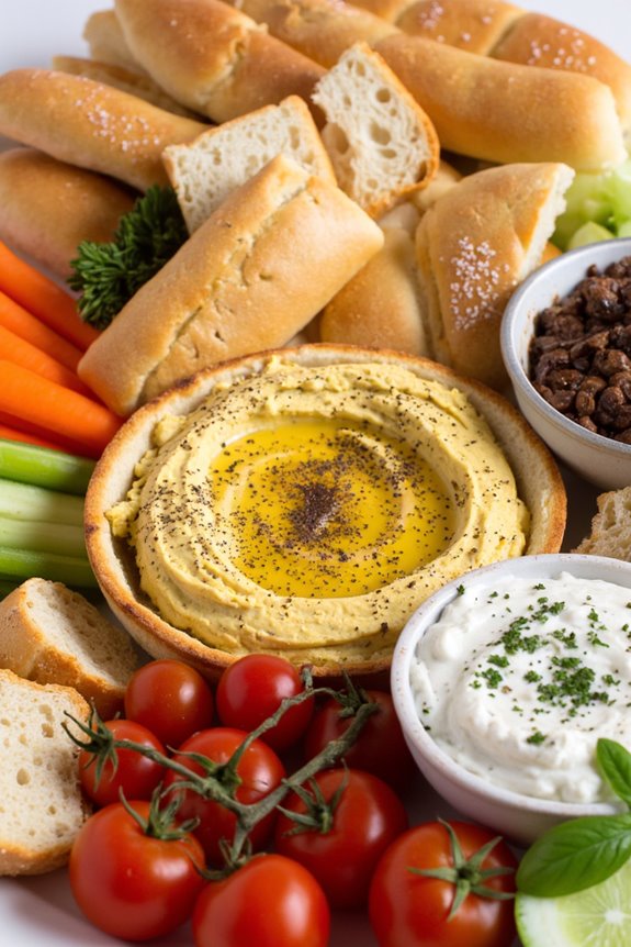 baguette with flavorful dips
