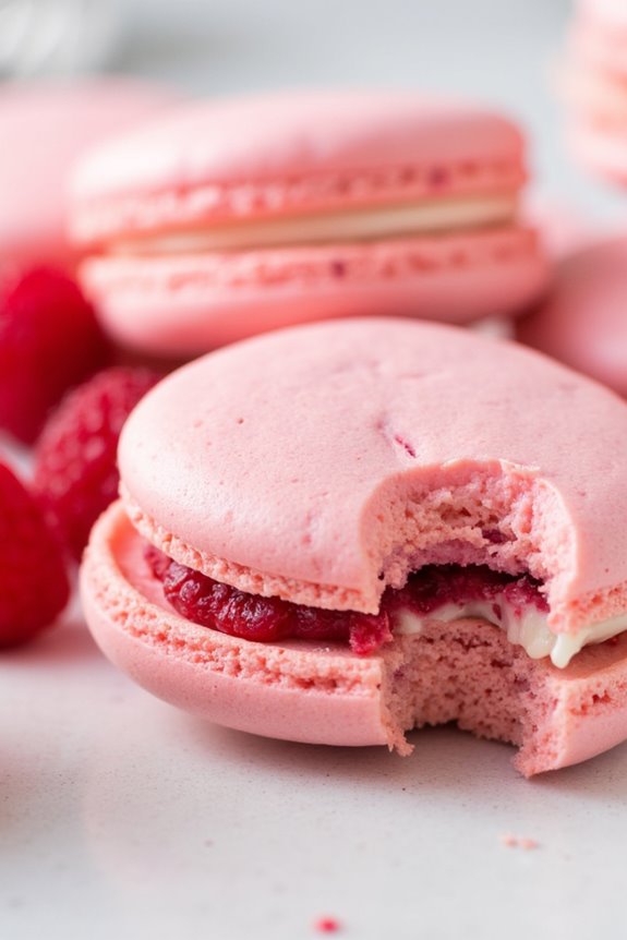 delicate raspberry filled macarons