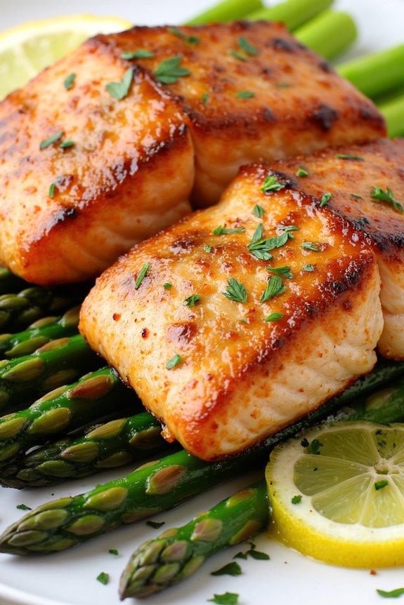 seared salmon and asparagus