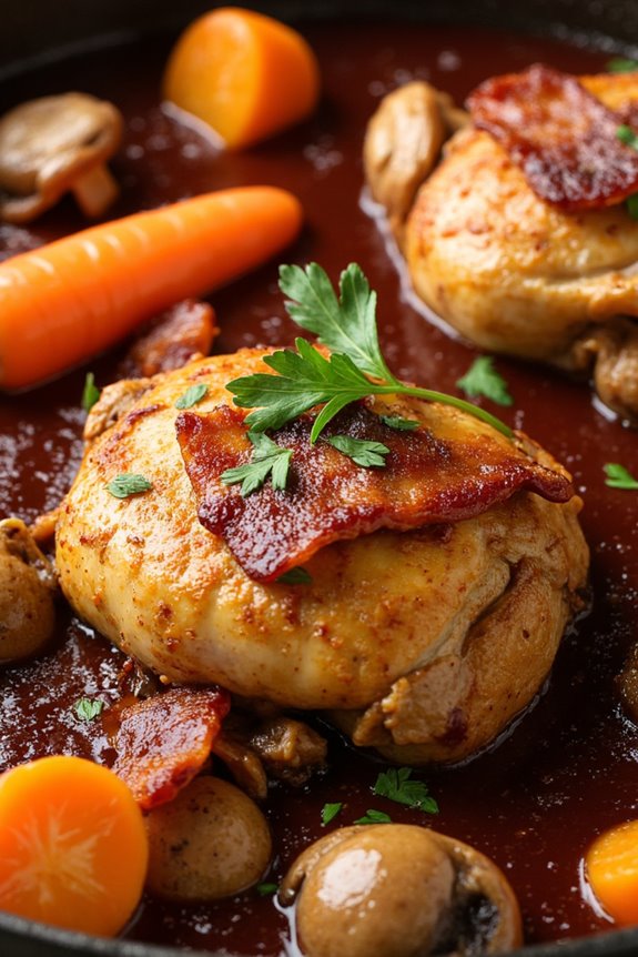 slow cooked chicken in wine