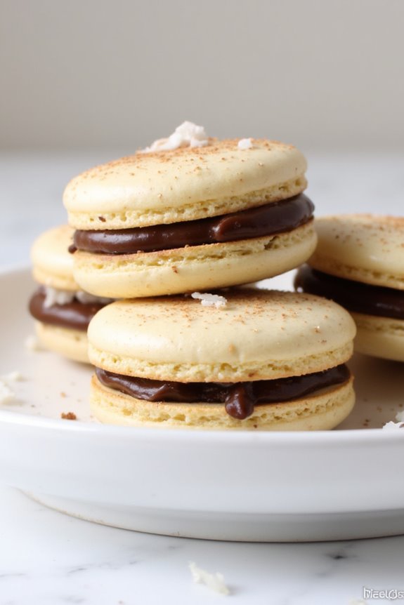 almond joy inspired chocolate macarons