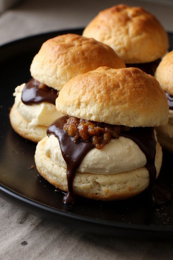 almond praline filled profiteroles