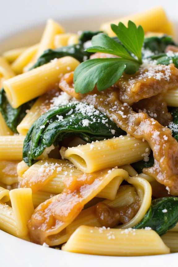 caramelized onion spinach pasta
