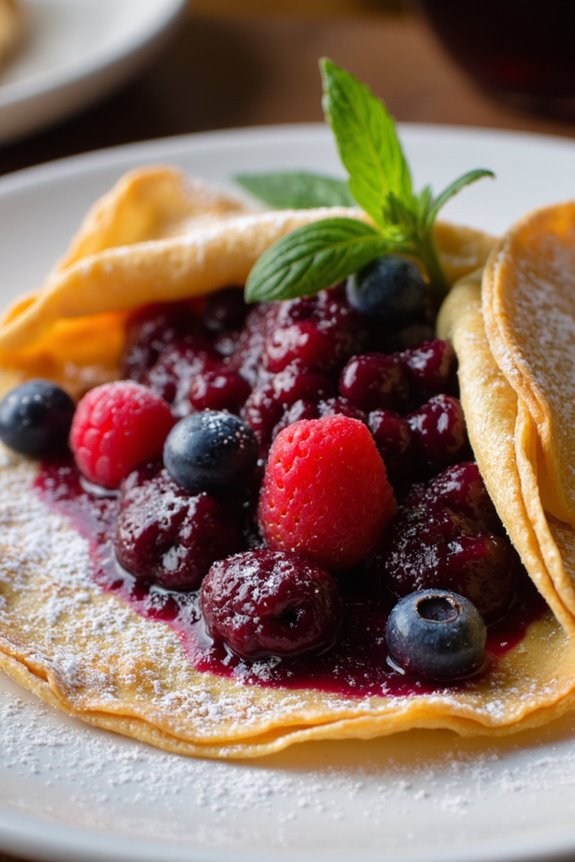 delicate cr pes with berry compote