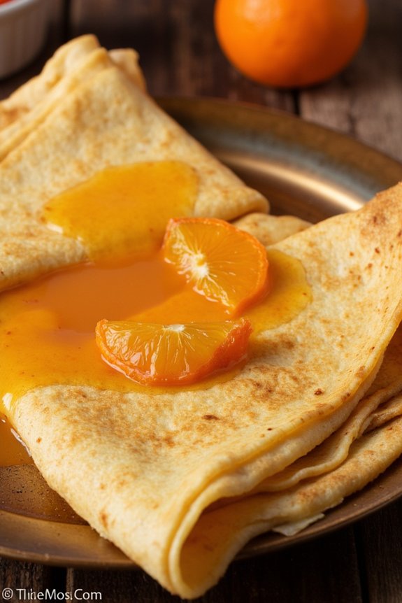 delicate cr pes with flamb ed sauce