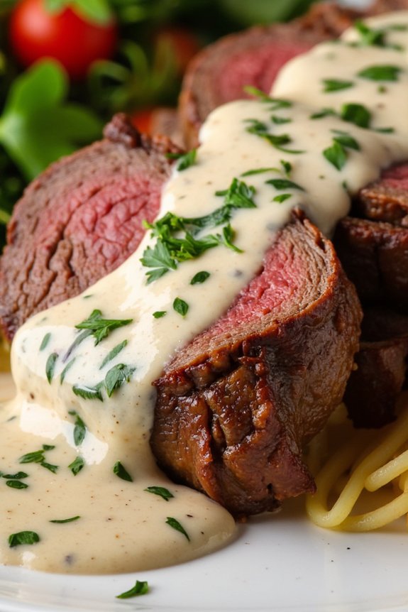 elegant beef with herb sauce