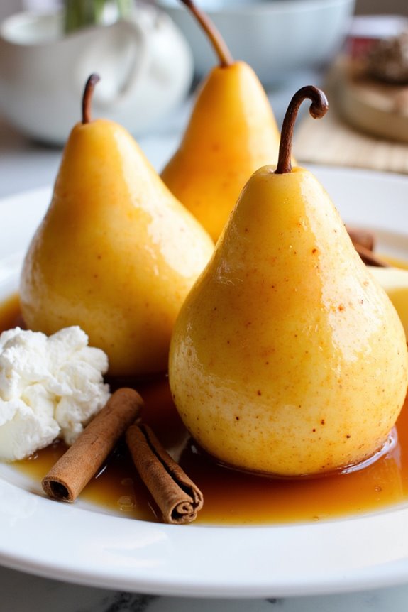 elegant cardamom poached pears