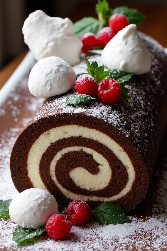 festive yule log dessert