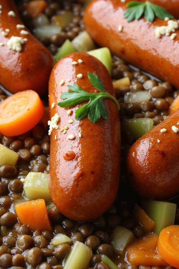 hearty french sausage lentils