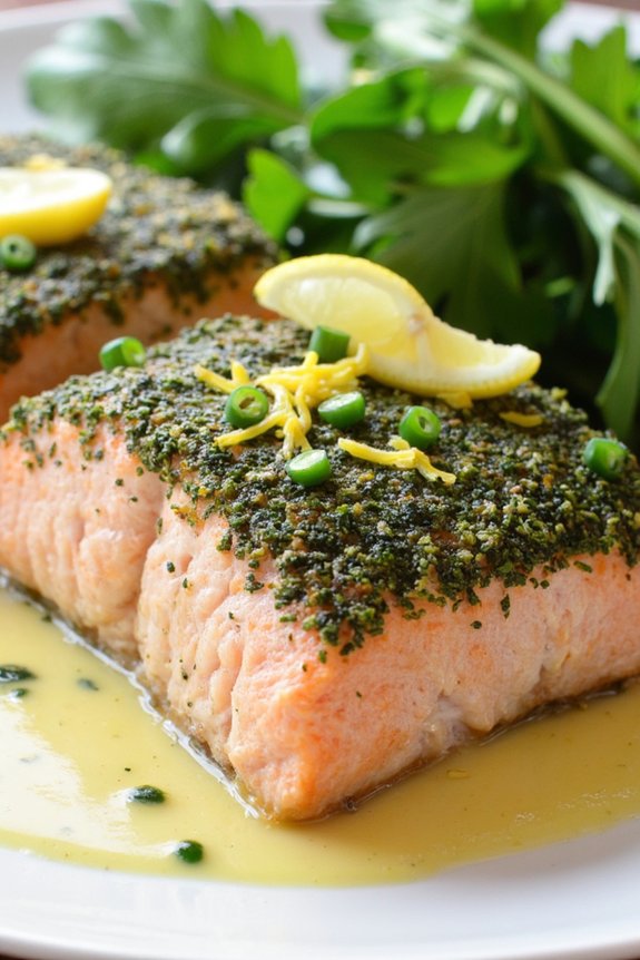 herb crusted salmon with beurre blanc