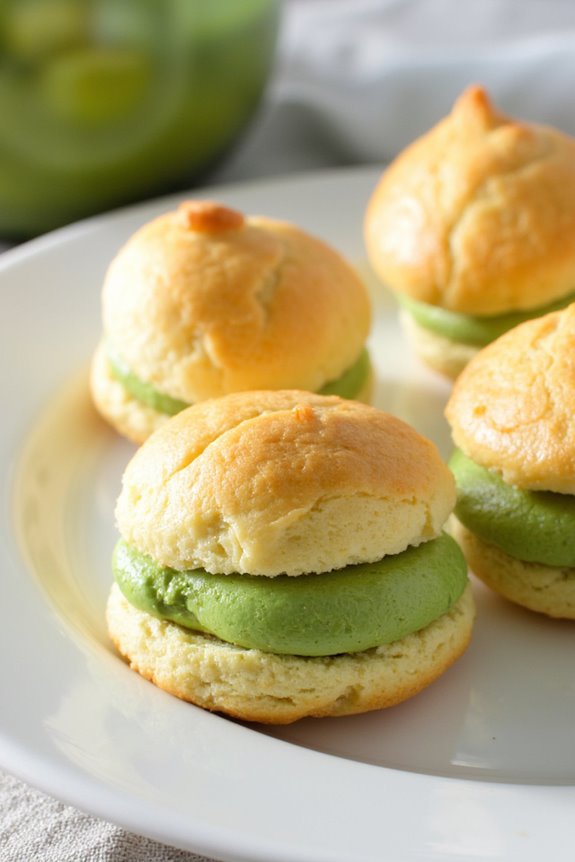 matcha filled french pastries