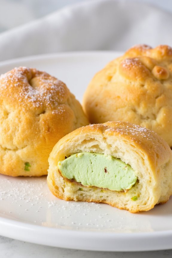 pistachio filled choux pastries