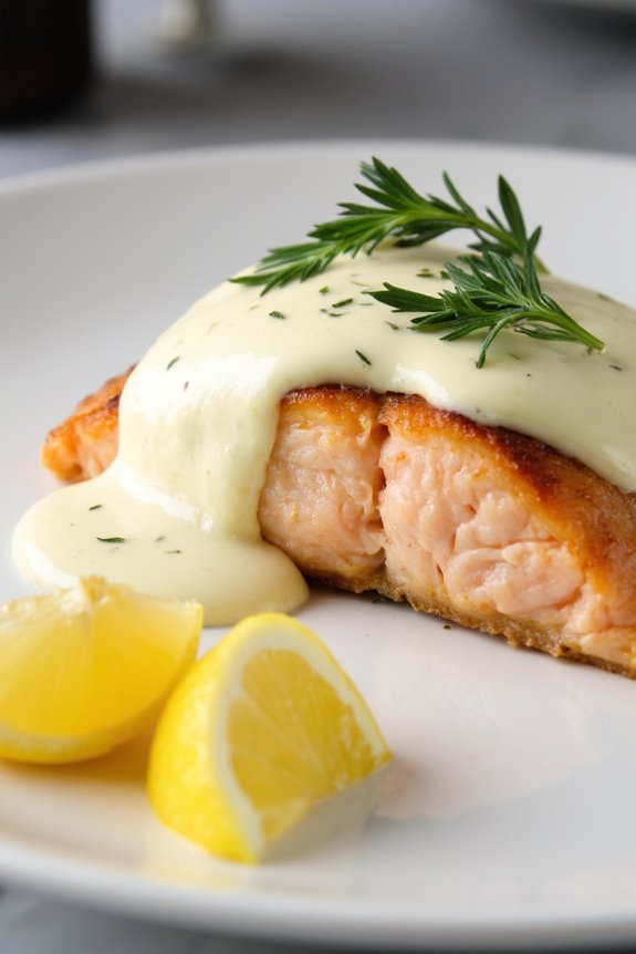 poached salmon with b arnaise sauce