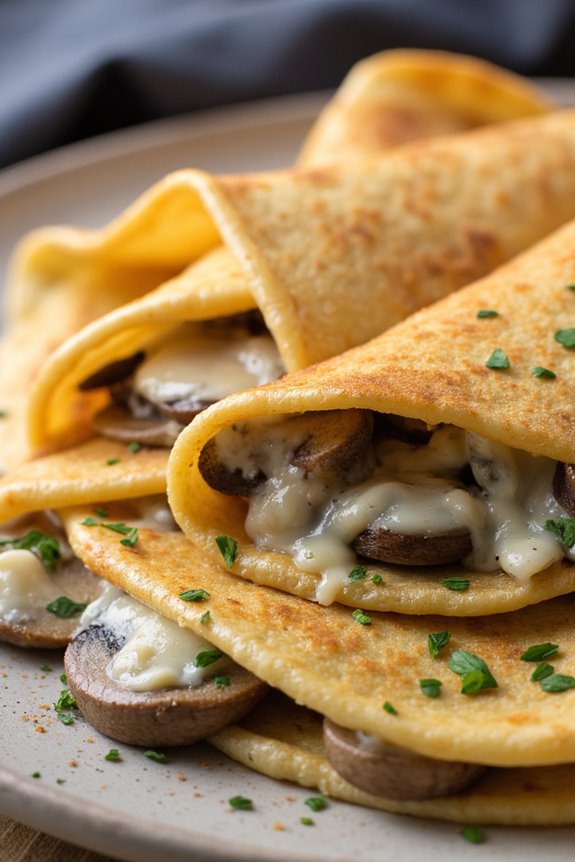 savory mushroom cheese crepes