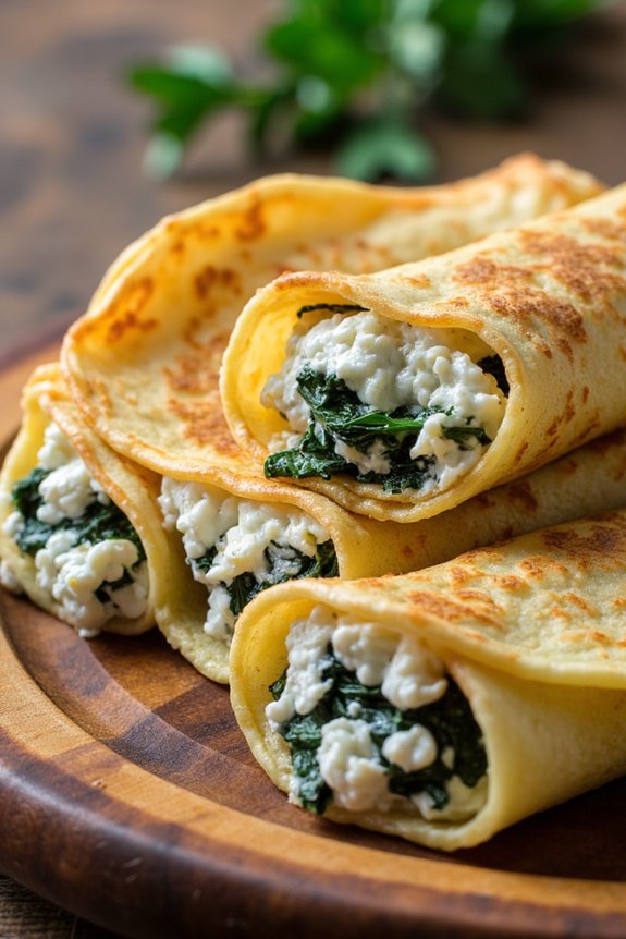 savory spinach feta crepes