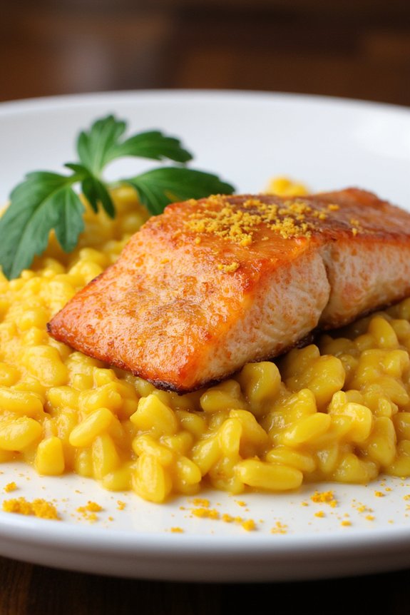 sophisticated salmon and risotto