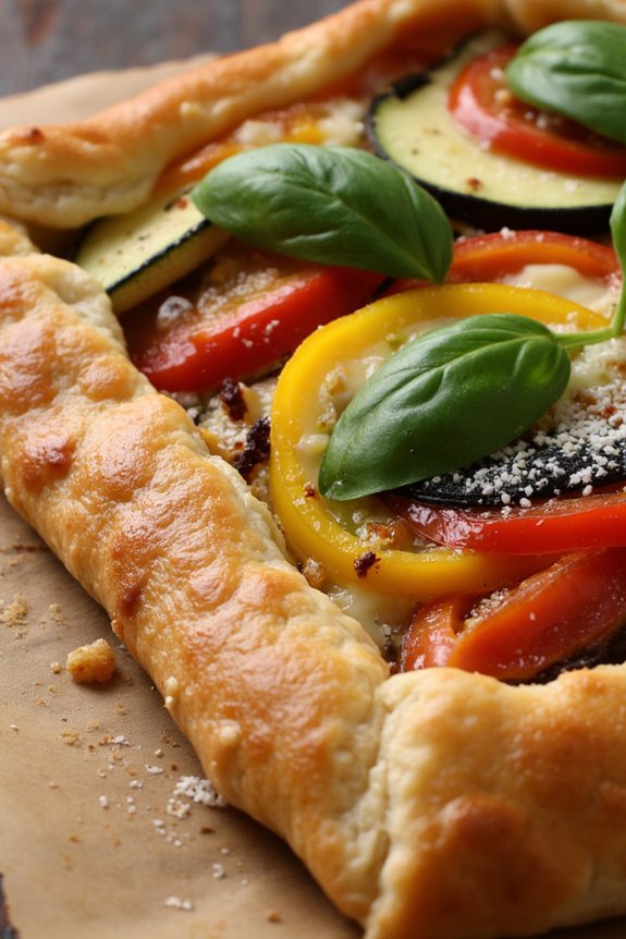 vegetable filled flaky pastry tart